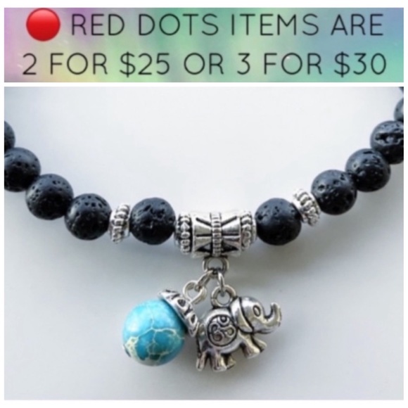 🔴 Lava rock bead bracelet elephant charm and dangly blue jasper gemstone - Picture 1 of 9